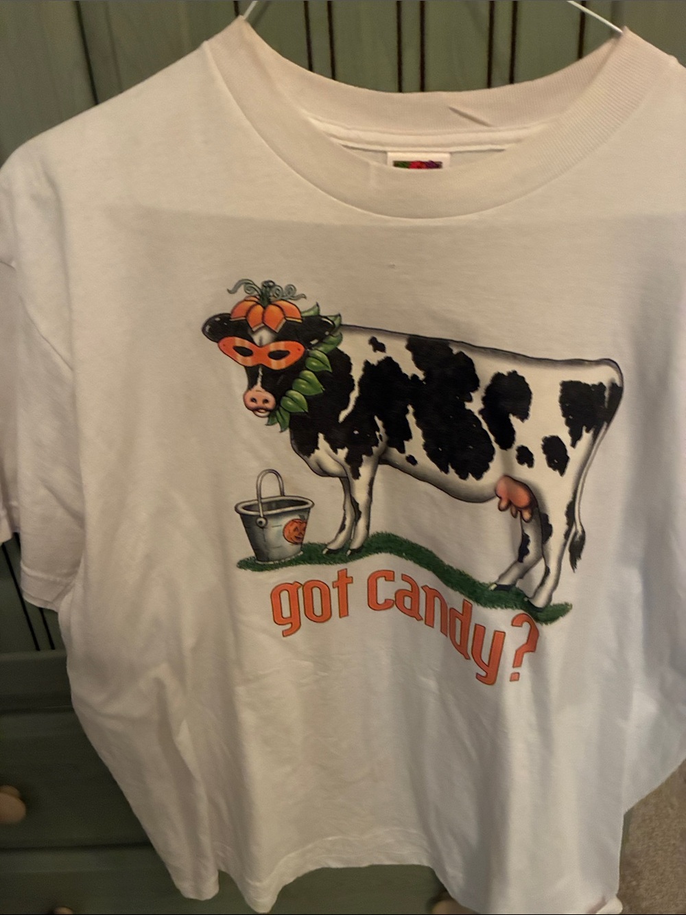 Ladies White 'Got Candy?' Cow Graphic
